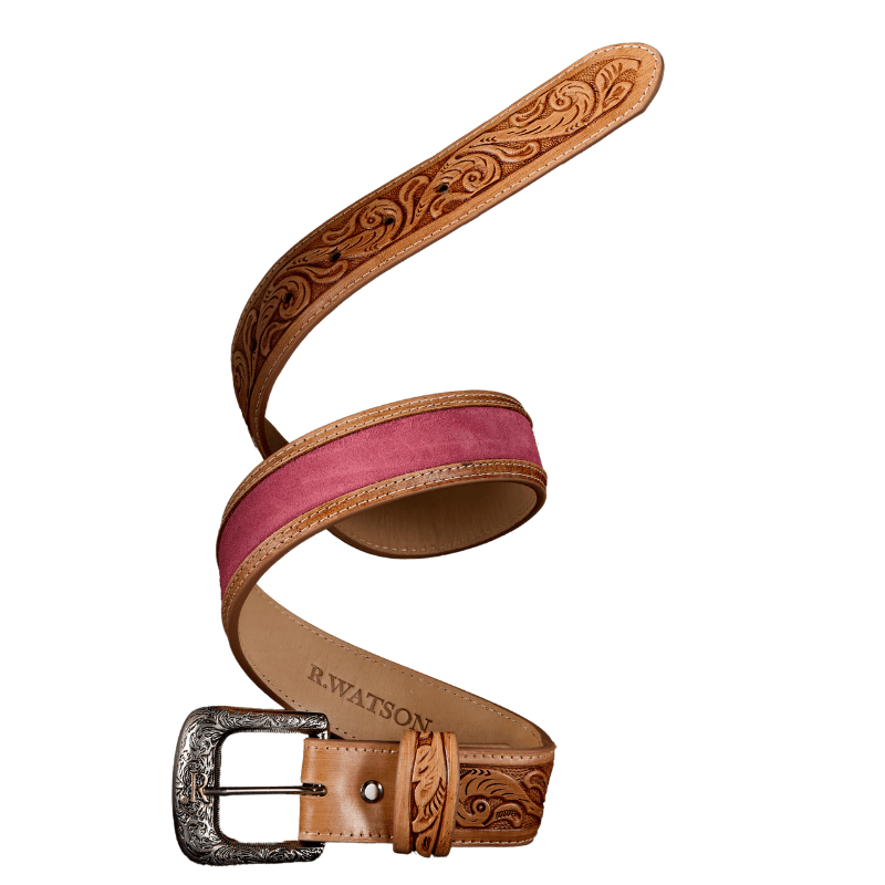 R WATSON BOOTS Belts R. Watson Women's Hot Pink Suede Embroidered Belt RWBL2364