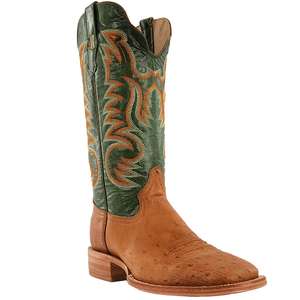 R WATSON BOOTS Boots R. Watson Men's Antique Saddle/Forest Green Goat Smooth Ostrich Wide Square Toe Western Boots RW5003-2