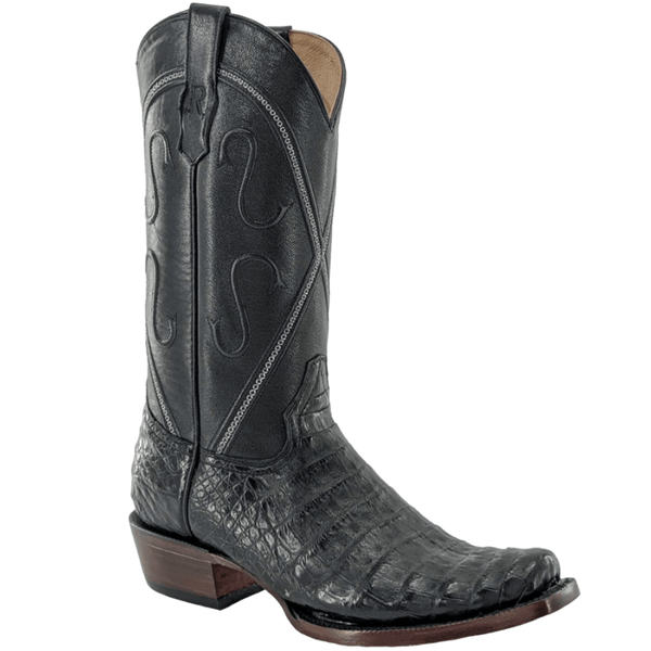R. Watson Men's Black Caiman Belly Round Toe Exotic Western Boots