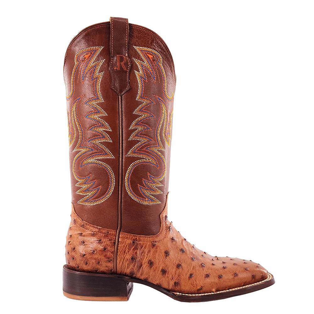 R WATSON BOOTS Boots R Watson Men's Cognac Bruciato Full Quill Ostrich Exotic Boots RW4502-2