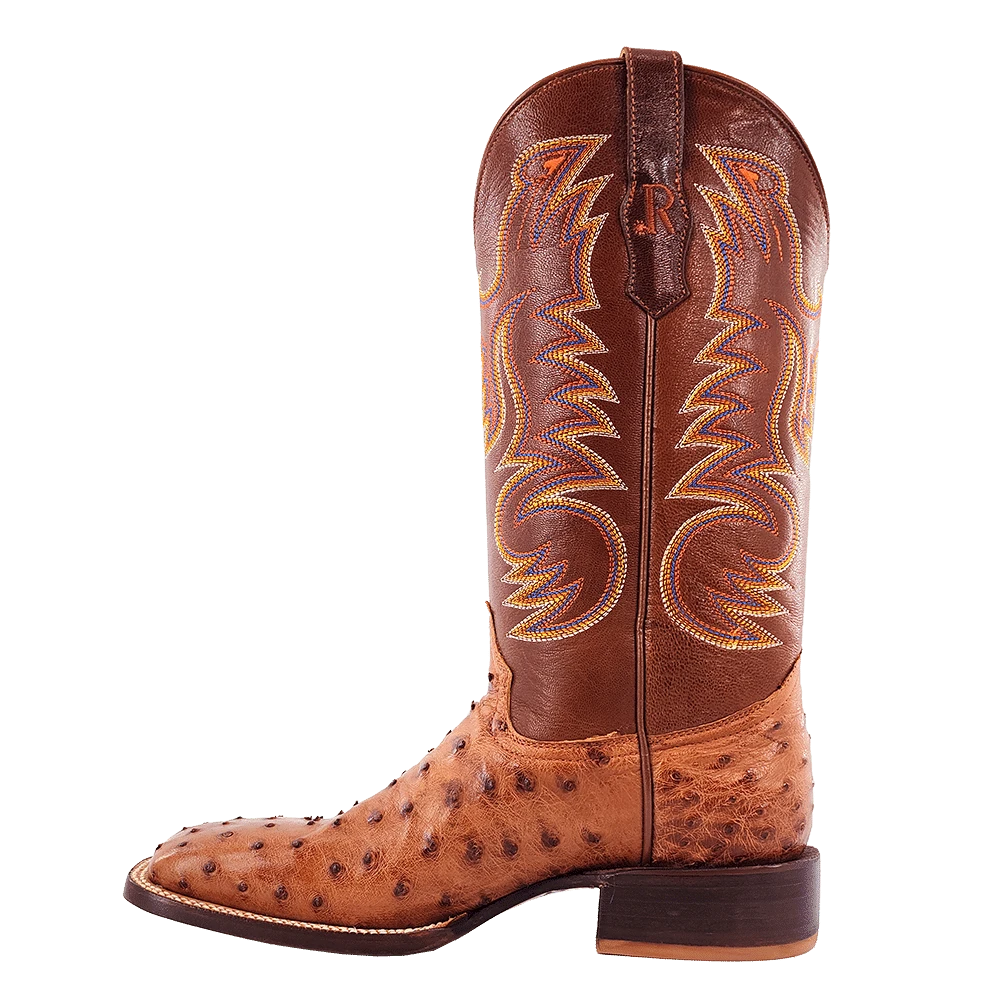 R WATSON BOOTS Boots R Watson Men's Cognac Bruciato Full Quill Ostrich Exotic Boots RW4502-2