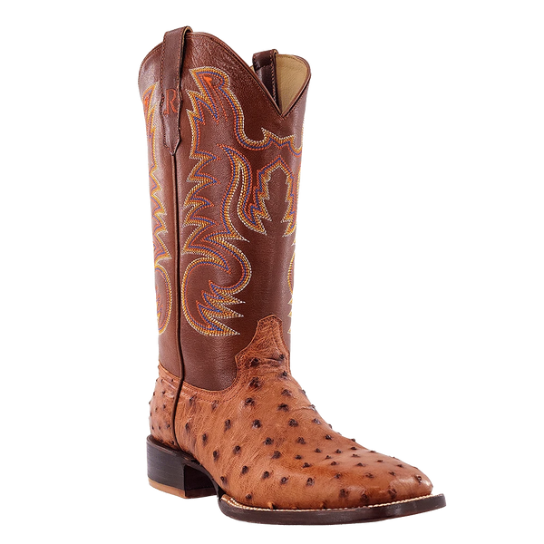 R Watson Men's Cognac Bruciato Ostrich Exotic Western Boots RW4502