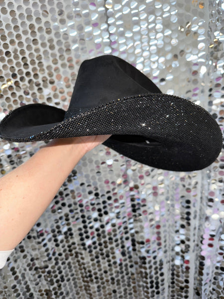 Sexy Black Rhinestone Cowboy Hat! STATEMENT HAT LADIES! Rhinestone Horseshoe Cowboy Hat: Black Fringe Festival  main image 3