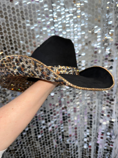 Extravagant Fabulous Blk Couture Handcrafted Jeweled Women\'s Western Cowboy Hat Sparkly Rhinestone-Cowboy Hat for Women - Black-Glitter  main image 3