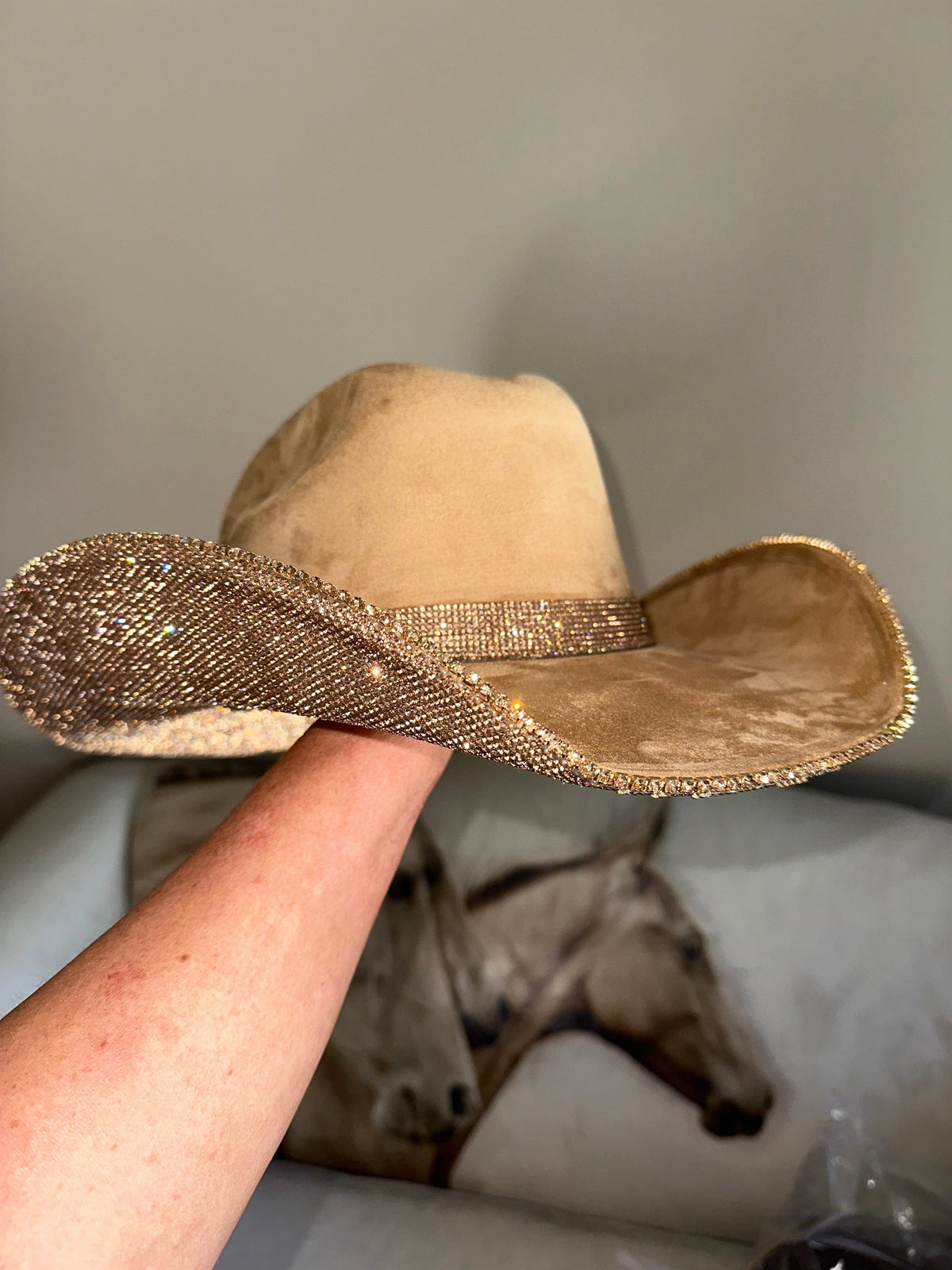 6496 Women\'s Western Cowboy Hat Rhinestone Wide Brim Cowgirl Hat Bronze rhinestone-cowgirl-hats-the-  main image 2