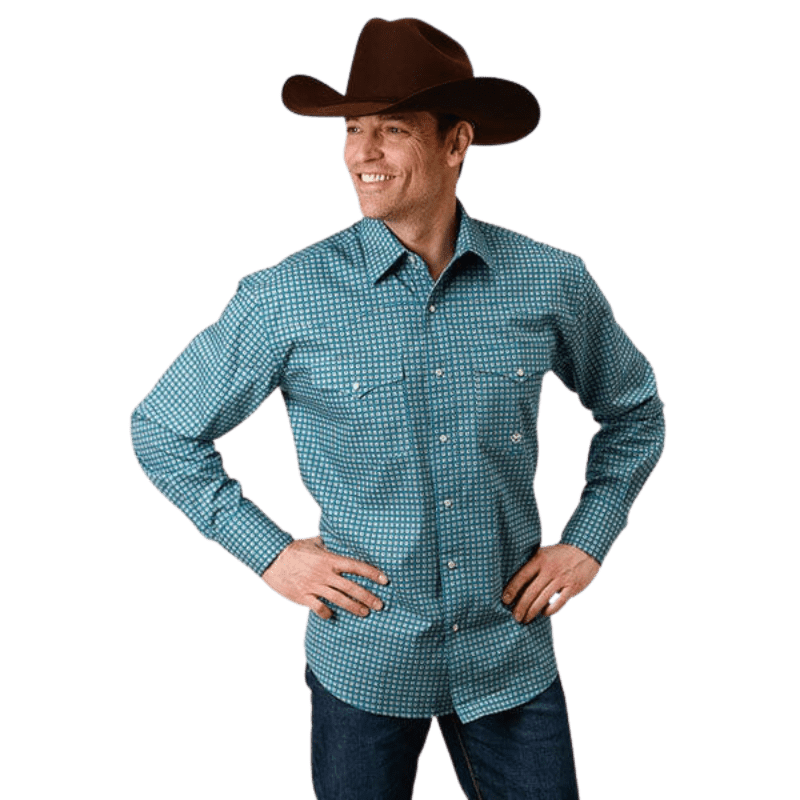 ROPER/KARMEN shirts Roper Men's Amarillo Azure Neat Long Sleeve Snap Shirt 03-001-0225-6006 BU