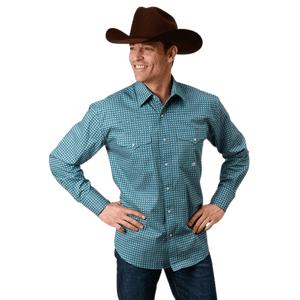 ROPER/KARMEN shirts Roper Men's Amarillo Azure Neat Long Sleeve Snap Shirt 03-001-0225-6006 BU