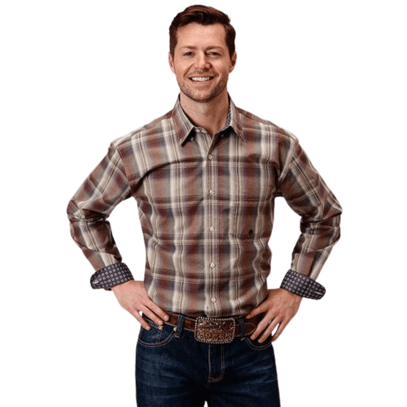 ROPER/KARMEN Shirts Roper Men's Amarillo Spiced Plum Cider Plaid Long Sleeve Button Up Shirt 03-001-0379-7027 MU