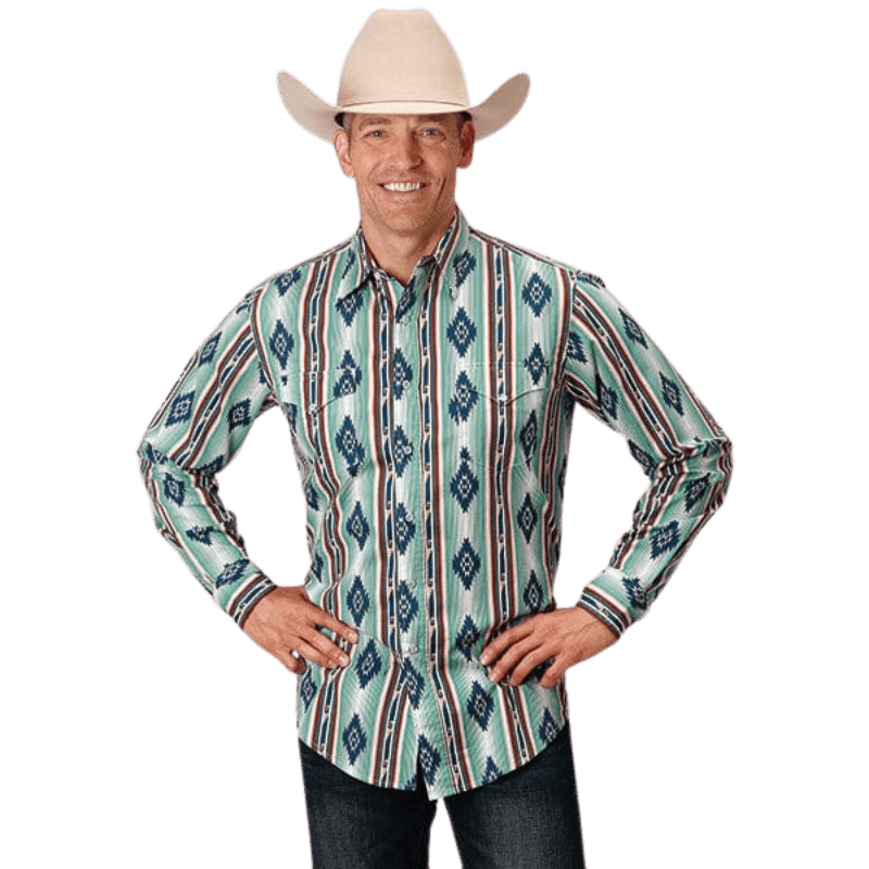 ROPER/KARMEN Shirts Roper Men's Vintage Verde Stripe Long Sleeve Button Up Shirt 03-001-0485-0415 BU