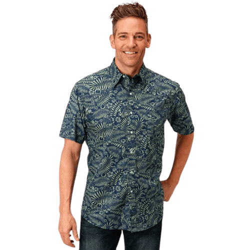 Roper Men's West Made Lucky Tropical Print Short Sleeve Snap Shirt