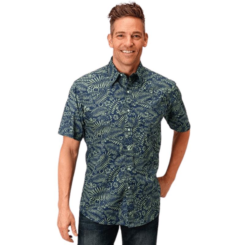 ROPER/KARMEN Shirts Roper Men's West Made Lucky Tropical Print Short Sleeve Snap Shirt 03-002-0064-0465 GR