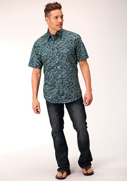 Roper Men's West Made Lucky Tropical Print Short Sleeve Snap Shirt