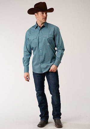 Roper Men's Amarillo Azure Neat Long Sleeve Snap Shirt 03-001-0225-6006 BU
