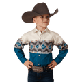 Roper Shirts Roper Boys Aztec Border Print Long Sleeve Western Snap Shirt 03-030-0431-0609 BU