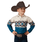 Roper Shirts Roper Boys Aztec Border Print Long Sleeve Western Snap Shirt 03-030-0431-0609 BU