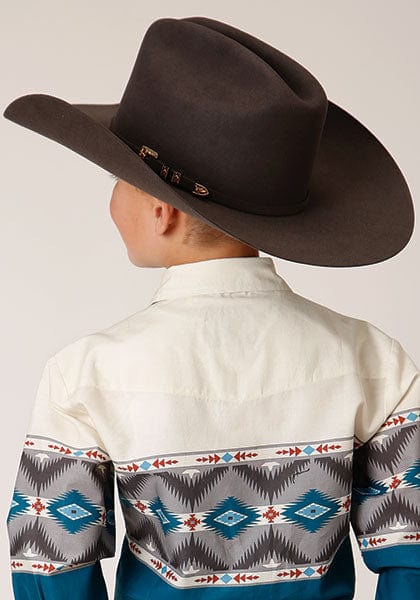 Roper Shirts Roper Boys Aztec Border Print Long Sleeve Western Snap Shirt 03-030-0431-0609 BU