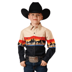 Roper Shirts Roper Boys Vintage Scenic Print Long Sleeve Western Snap Shirt 03-030-0421-0612 BL