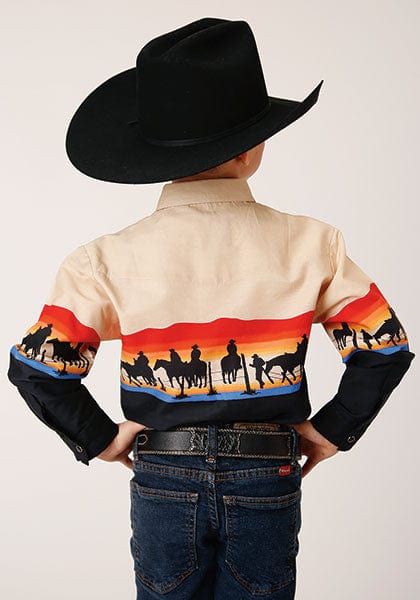 Roper Boys Vintage Scenic Print Long Sleeve Western Snap Shirt 03