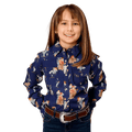 Roper Shirts Roper Girls Blue Cowboy Toile Print Long Sleeve Western Snap Shirt 03-080-0590-6122 BU