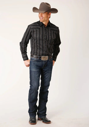 Roper Shirts Roper Men's Black/Charcoal Grey Stripe Long Sleeve Western Snap Shirt 01-001-0044-0669 BL