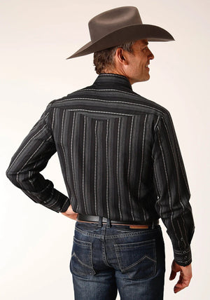 Roper Shirts Roper Men's Black/Charcoal Grey Stripe Long Sleeve Western Snap Shirt 01-001-0044-0669 BL