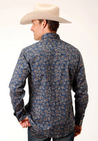 Roper Shirts Roper Men's Navy Paisley Long Sleeve Western Snap Shirt 03-001-0064-0782 BU