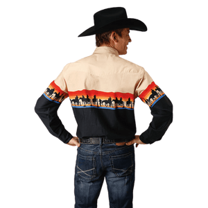 ROPER Shirts Roper Men's Vintage Cowboy Print Long Sleeve Western Snap Shirt 03-001-0421-0612 BL
