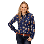 Roper Shirts Roper Women's Blue Cowboy Print Long Sleeve Western Snap Shirt 03-050-0590-6122 BU