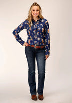 Roper Shirts Roper Women's Blue Cowboy Print Long Sleeve Western Snap Shirt 03-050-0590-6122 BU