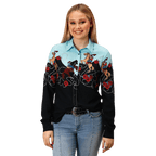 Roper Shirts Roper Women's Cowgirl Border Printed Long Sleeve Western Snap Shirt 03-050-0590-6114 BL