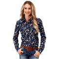 ROPER Shirts Roper Women's Foliage Blue Long Sleeve Western Snap Shirt 03-050-0590-7080 BU