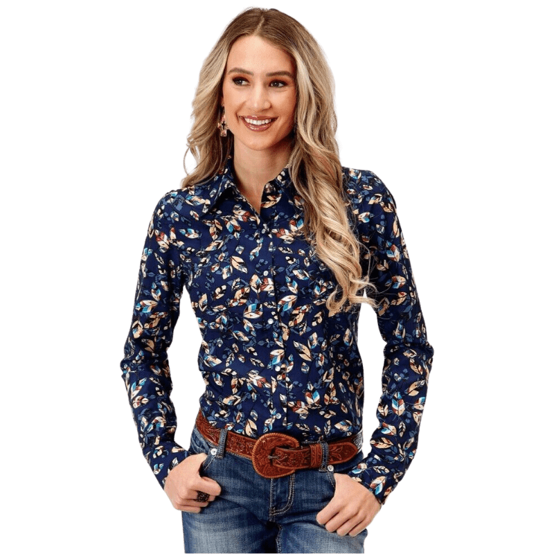 Roper Women's Western Long Sleeve Solid Snap Shirt - Blue