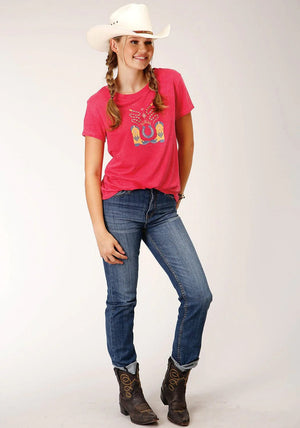 Roper Shirts Roper Women's Horseshoe Boots Pink Short Sleeve graphic T-Shirt 03-039-0513-0471 PI