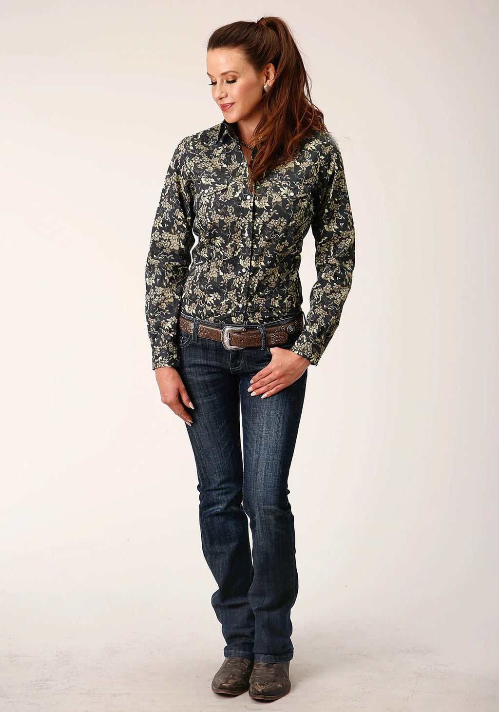 Roper Shirts Roper Women's Vintage Dark Floral Print Long Sleeve Western Snap Shirt 01-050-0019-0709 BL