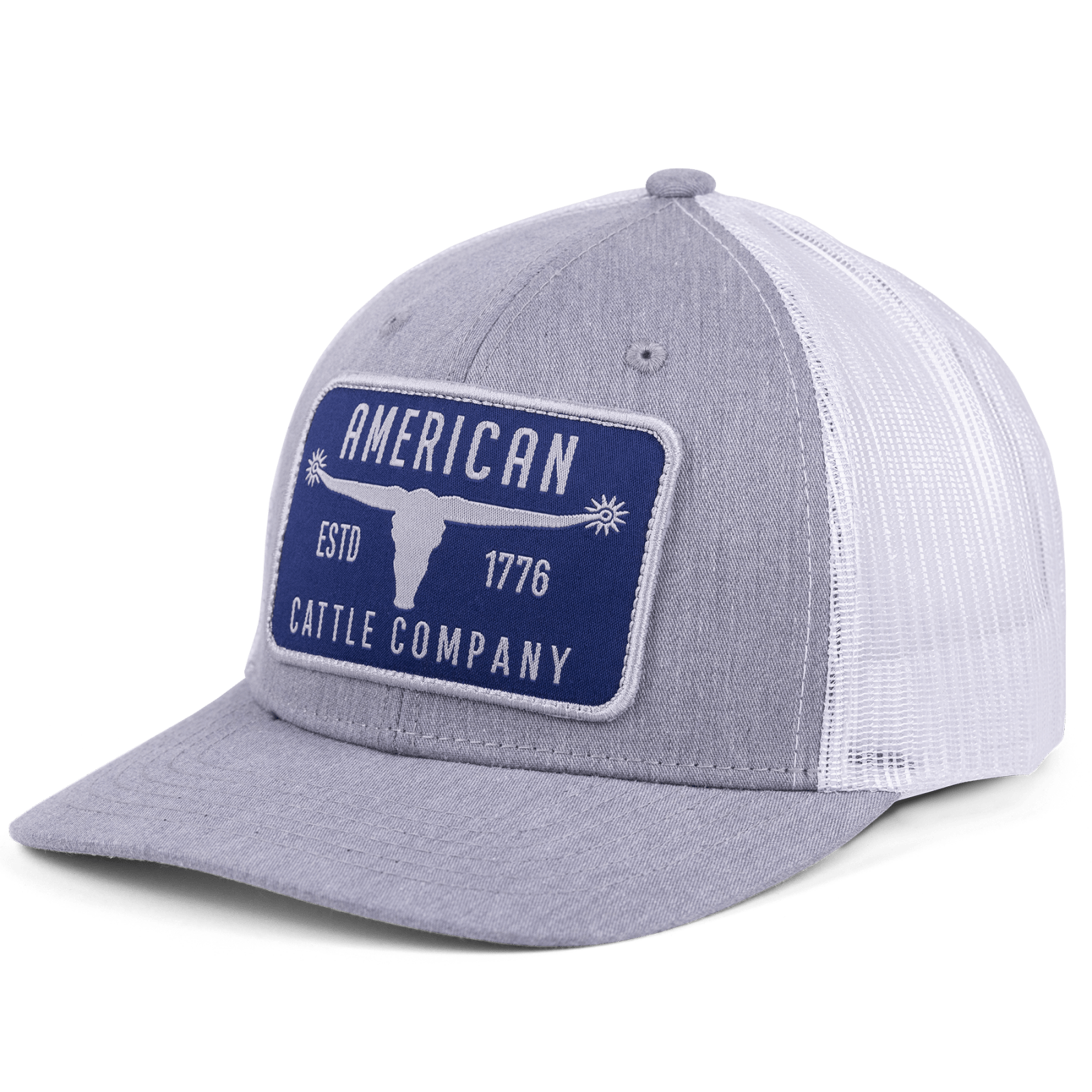 Rural Cloth Hats Bull Spurs Hat-Gray with Blue Patch