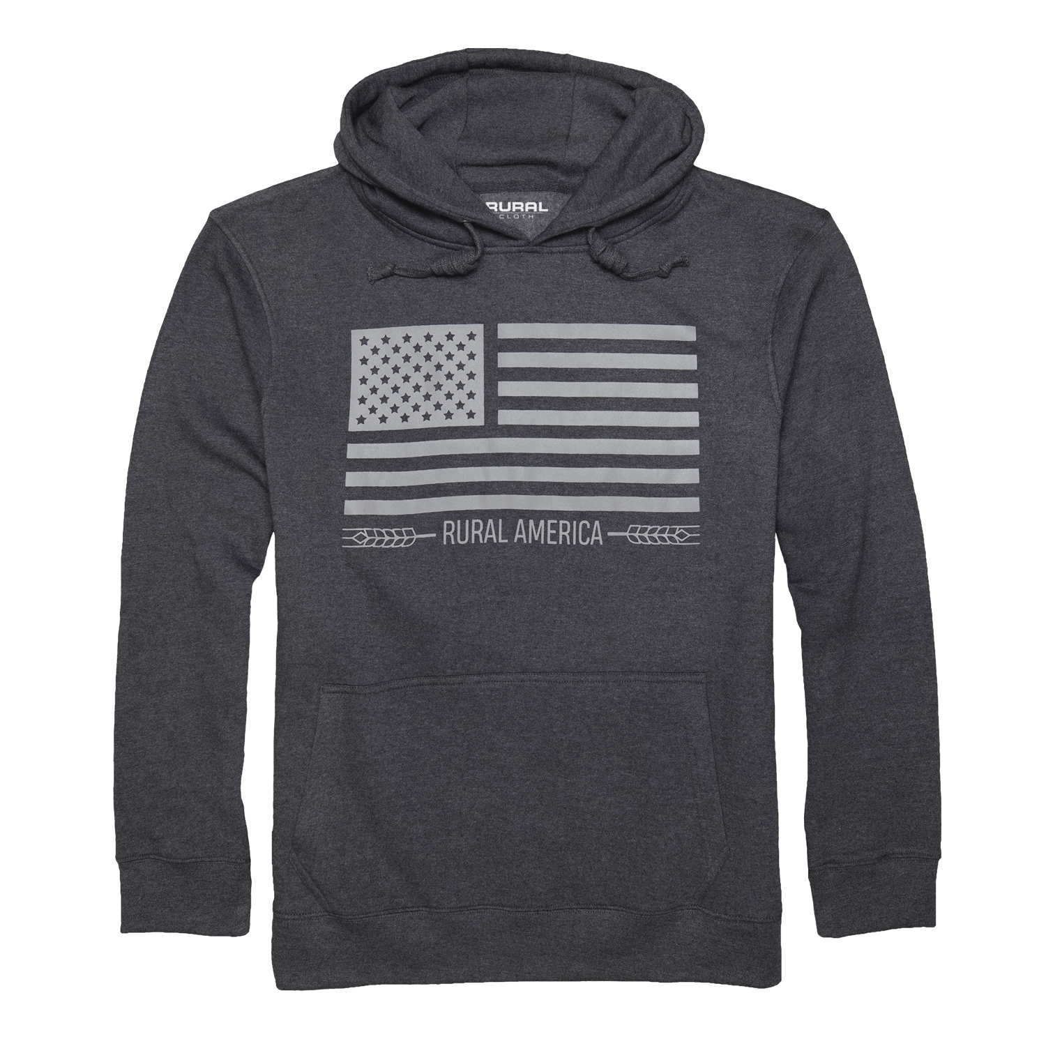 Rural Cloth Hoodie Black Out Flag Pullover-Heather Black