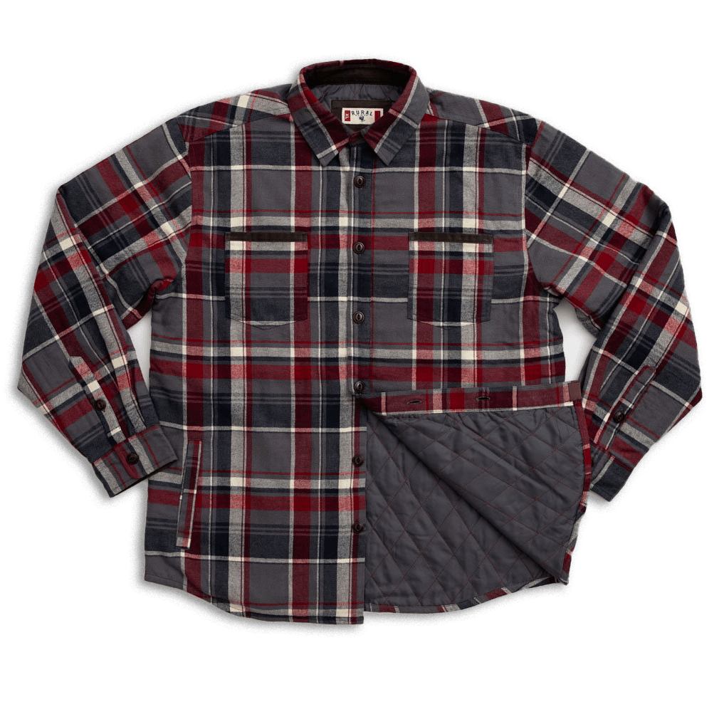 Rural Cloth Outerwear Workman Quilted Shirt Jacket | Gray & Red