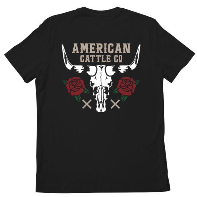 Rural Cloth Shirts Skull & Roses Tee-Black