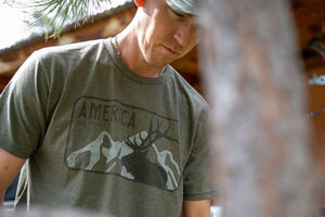 Rural Cloth T-Shirt America We Hunt Elk Tee-Military Green Frost