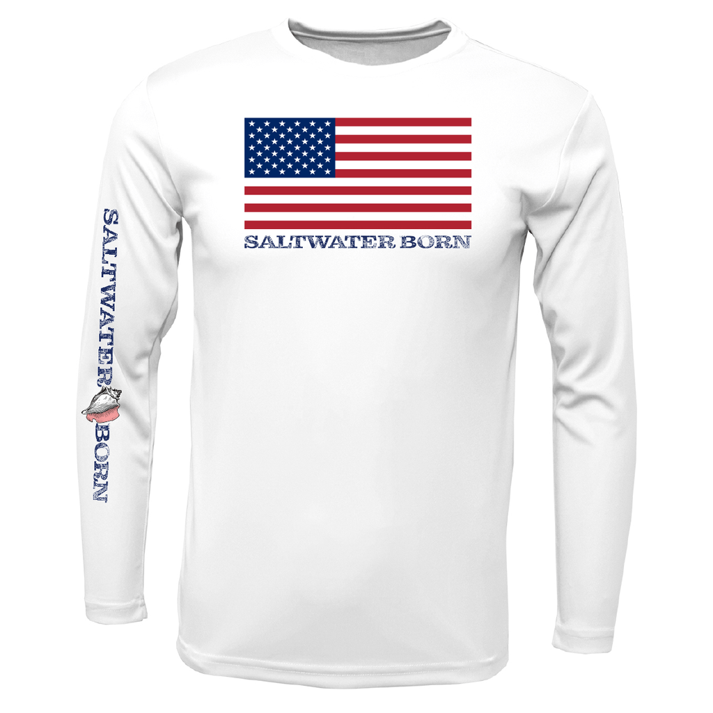 Saltwater Born Shirts American Flag Boy's Long Sleeve UPF 50+ Dry-Fit Shirt
