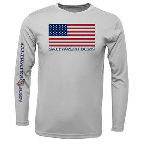 Saltwater Born Shirts American Flag Boy's Long Sleeve UPF 50+ Dry-Fit Shirt