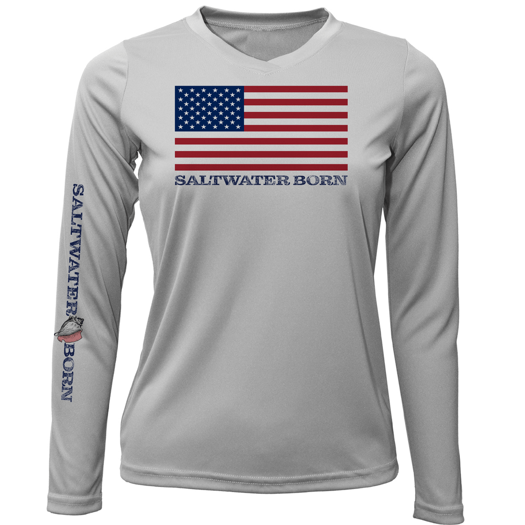 Saltwater Born Shirts American Flag Long Sleeve UPF 50+ Dry-Fit Shirt