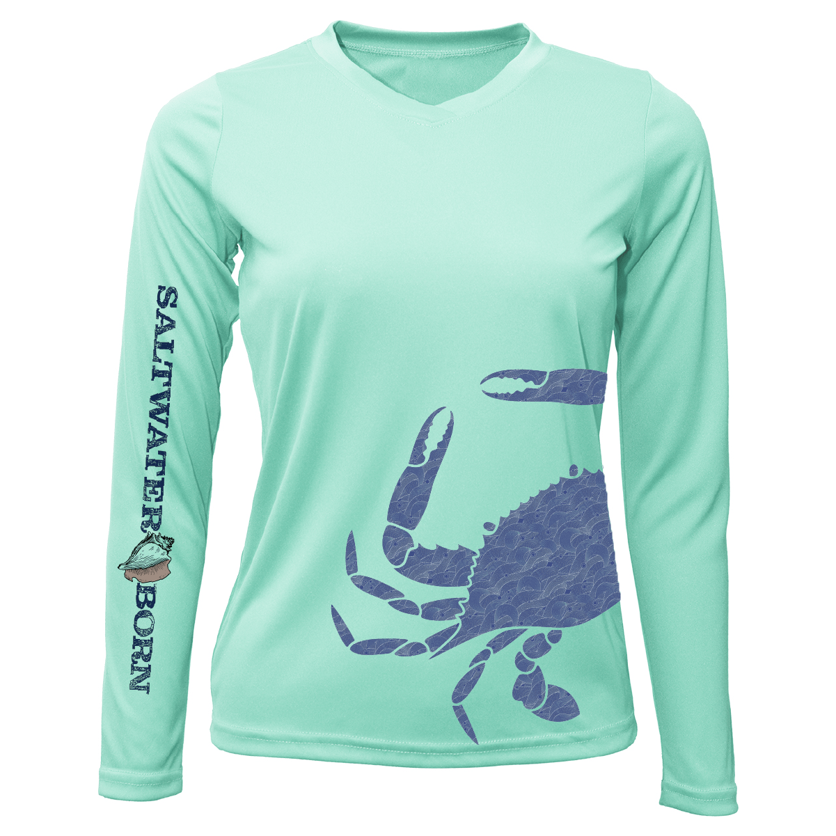 SALTWATER BORN Shirts Blue Crab Wrap Women's Long Sleeve UPF 50+ Dry-Fit Shirt