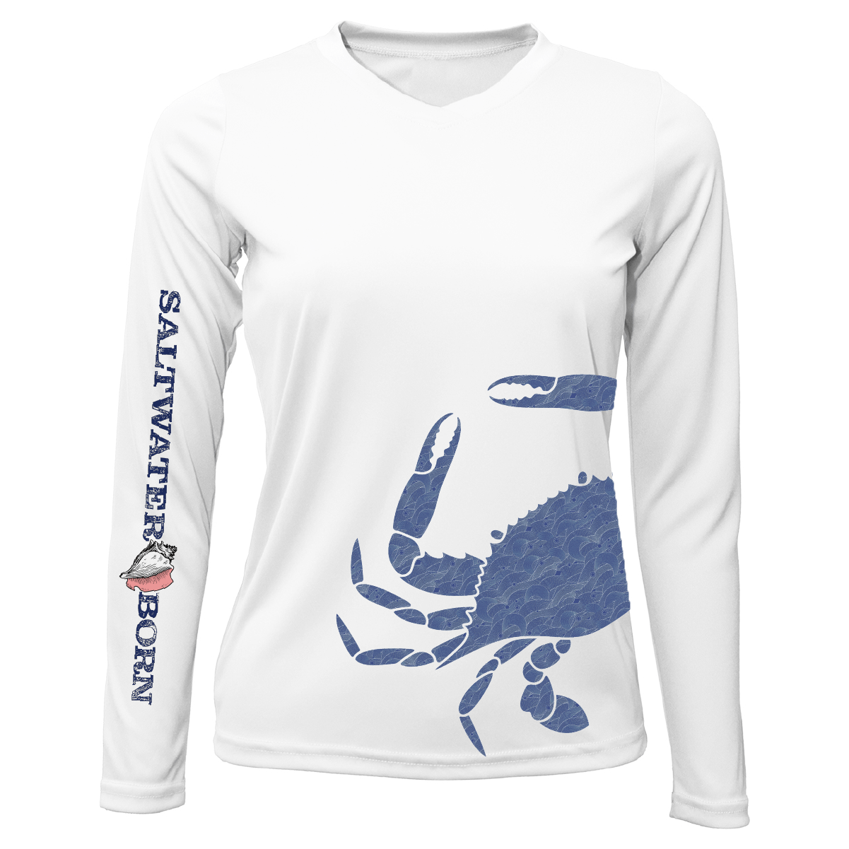 SALTWATER BORN Shirts Blue Crab Wrap Women's Long Sleeve UPF 50+ Dry-Fit Shirt