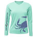 SALTWATER BORN Shirts Blue Crab Wrap Women's Long Sleeve UPF 50+ Dry-Fit Shirt