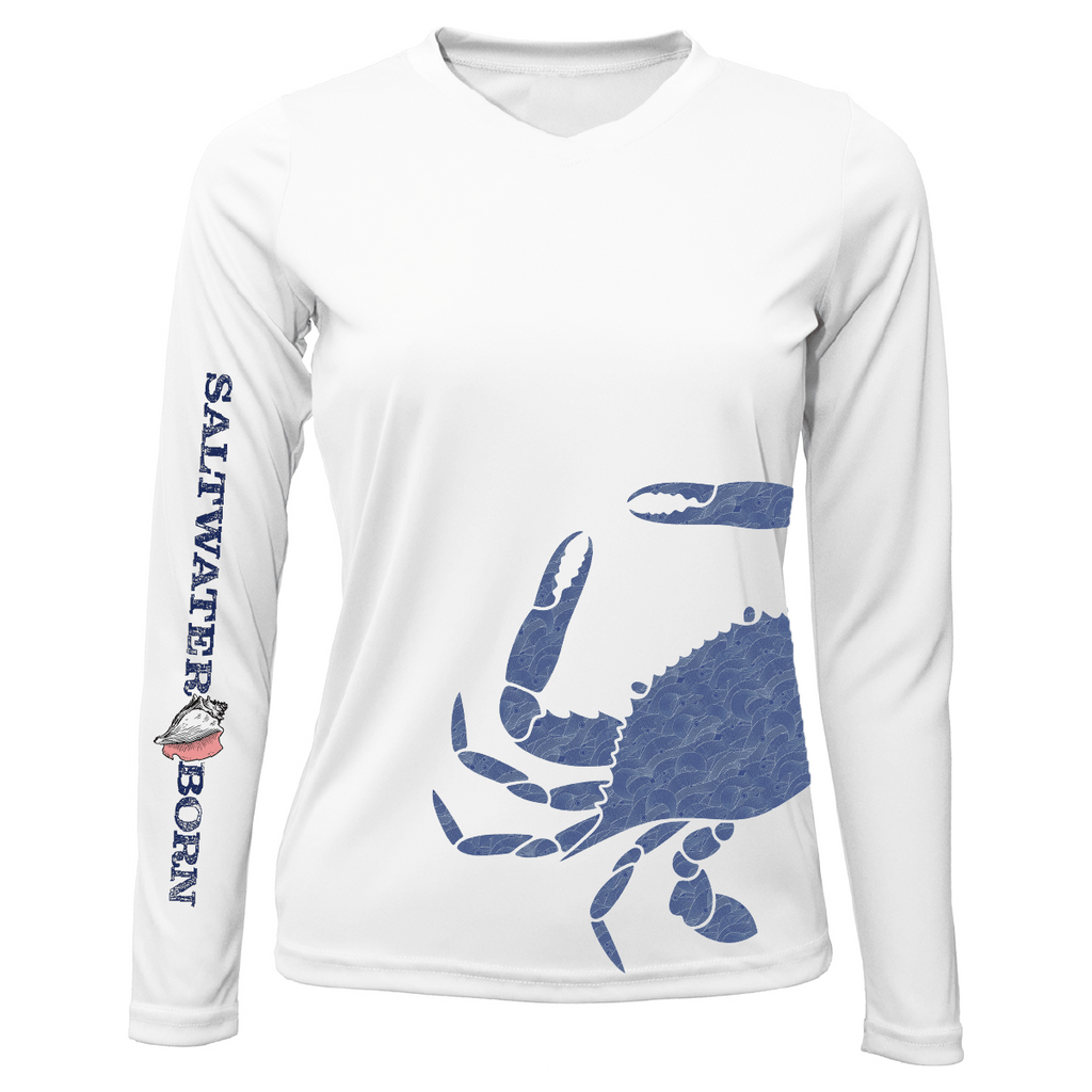 SALTWATER BORN Shirts Blue Crab Wrap Women's Long Sleeve UPF 50+ Dry-Fit Shirt