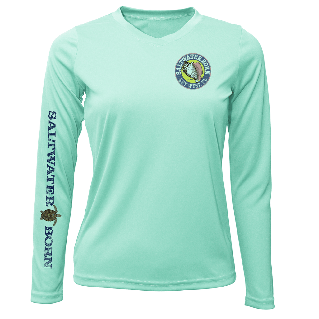 Saltwater Born Shirts Key West Realistic Turtle Women's Long Sleeve UPF 50+ Dry-Fit Shirt