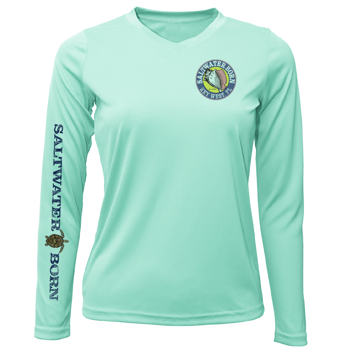 Saltwater Born Shirts Key West Realistic Turtle Women's Long Sleeve UPF 50+ Dry-Fit Shirt