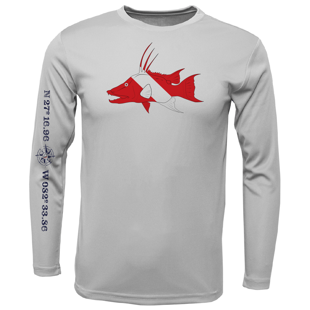 Saltwater Born Shirts M / SILVER Siesta Key, FL Hogfish Diver Long Sleeve UPF 50+ Dry-Fit Shirt