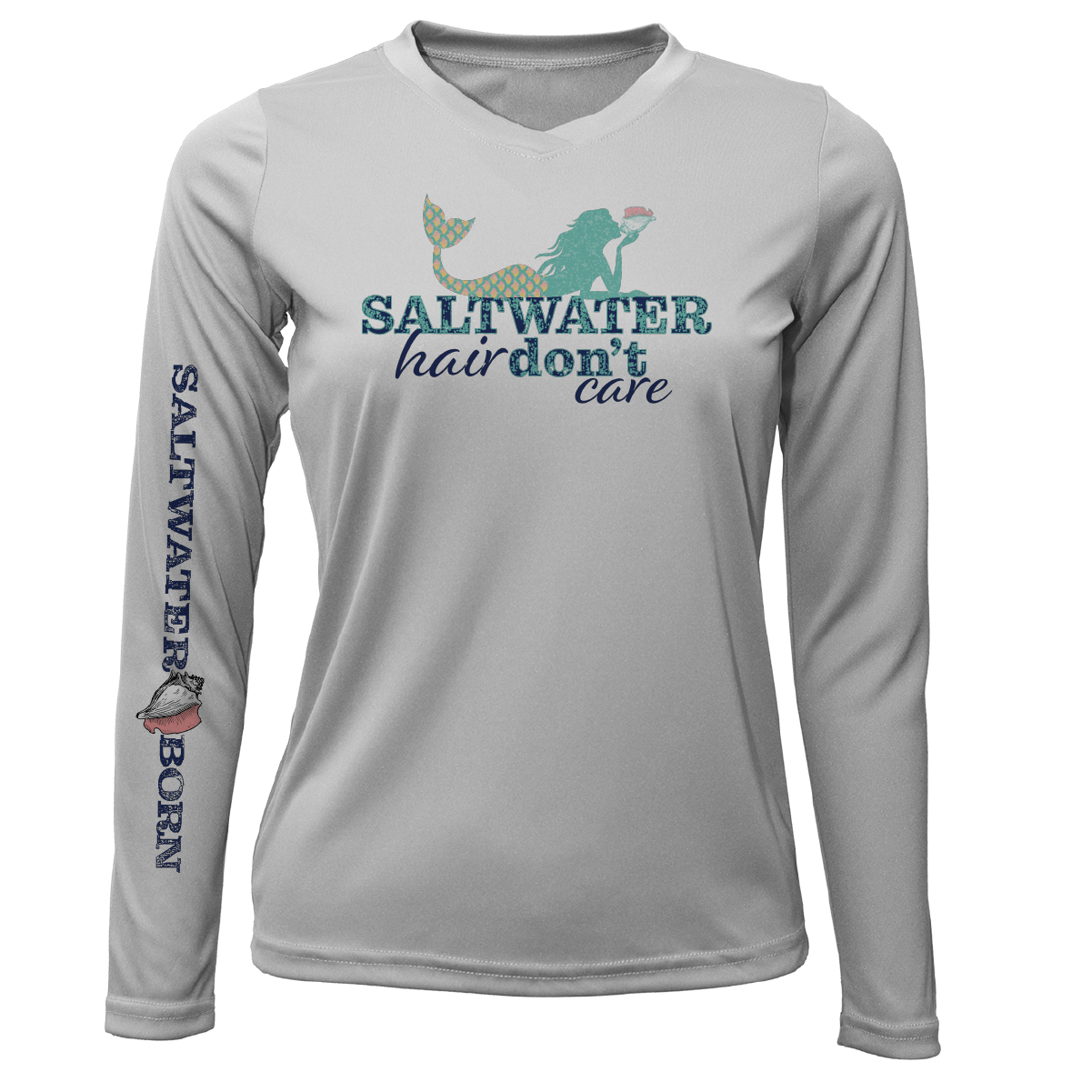 Saltwater Born Shirts M / SILVER Tarpon Springs, FL "Saltwater Hair Don't Care" Long Sleeve UPF 50+ Dry-Fit Shirt